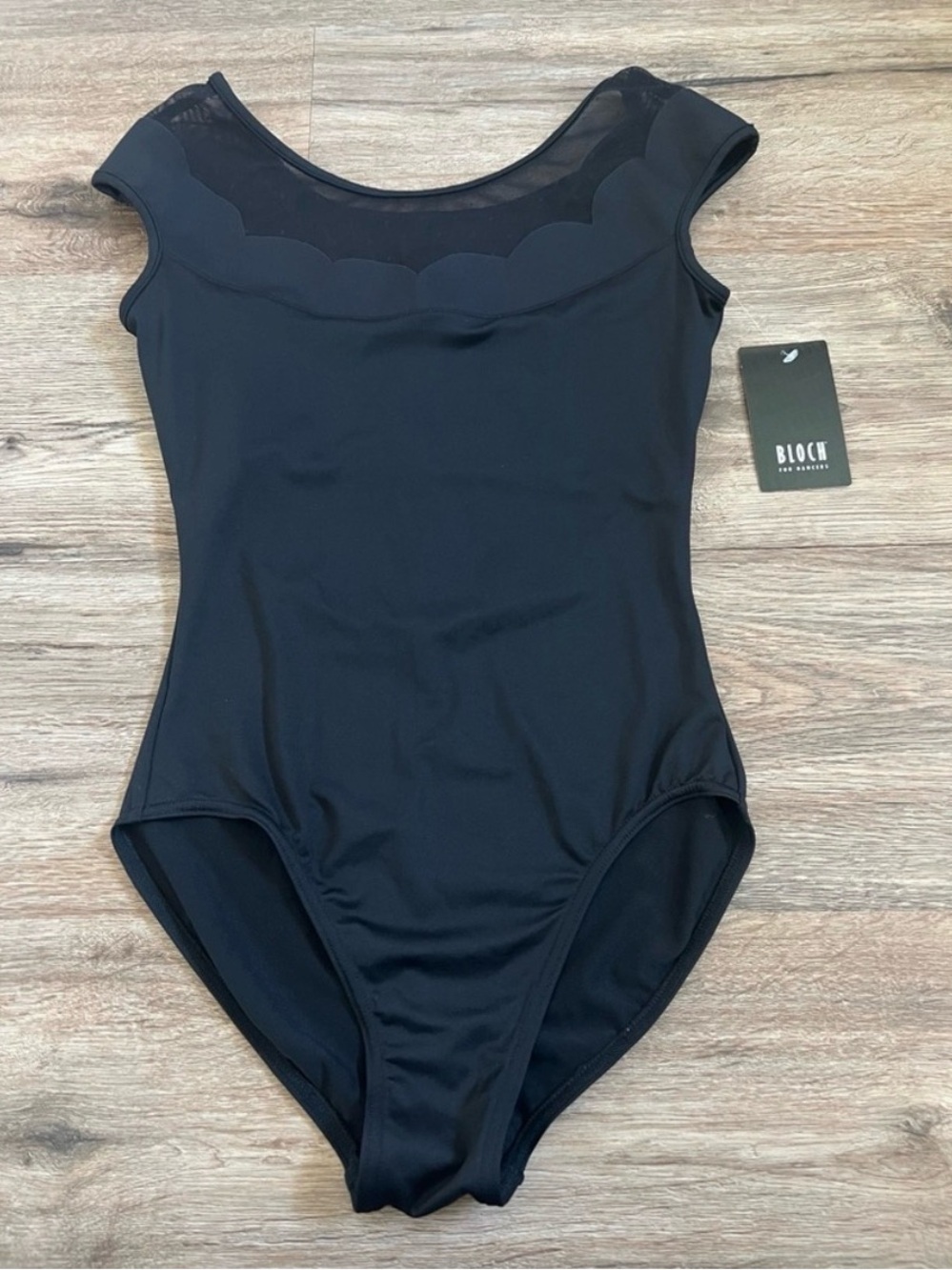 Bloch World Black Scallop & Polka Dot Mesh Leotard Dance Gymnastics Size Small